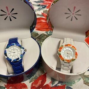 Isaac Mizrahi Blue and White Floral Watches